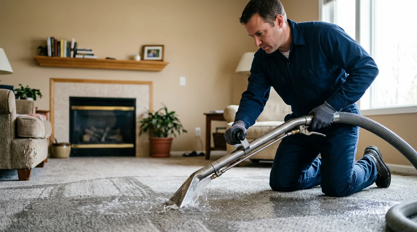 Water damage restoration technician working near Cherry, IL